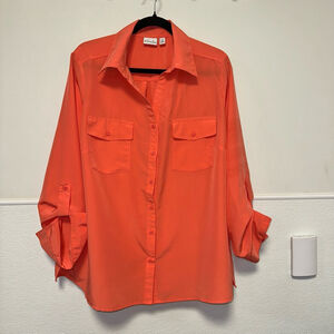 Women's Kim Rogers Button-Up Shirt Size 2X Orange Coral black speck as shown